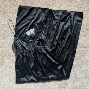 NWT Magaschoni Womens Sz 12 Silk Maxi Dress Black Bejeweled Slip Formal Slip